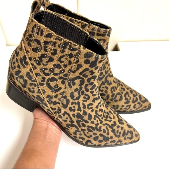 Marc Fisher Missir Women's Shoes Brown Leather Leopard Print Chelsea Boots 7.5M - Picture 3 of 9